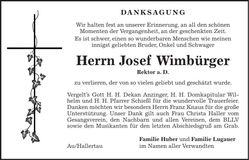 Traueranzeige Josef Wimbürger