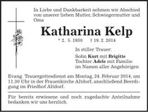 Traueranzeige Katharina Kelp