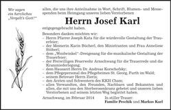 Traueranzeige Josef Karl
