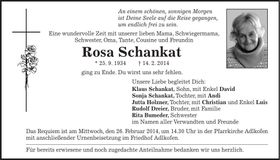 Traueranzeige Rosa Schankat