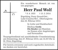 Traueranzeige Paul Wolf