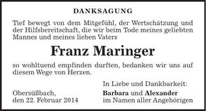 Traueranzeige Franz Maringer