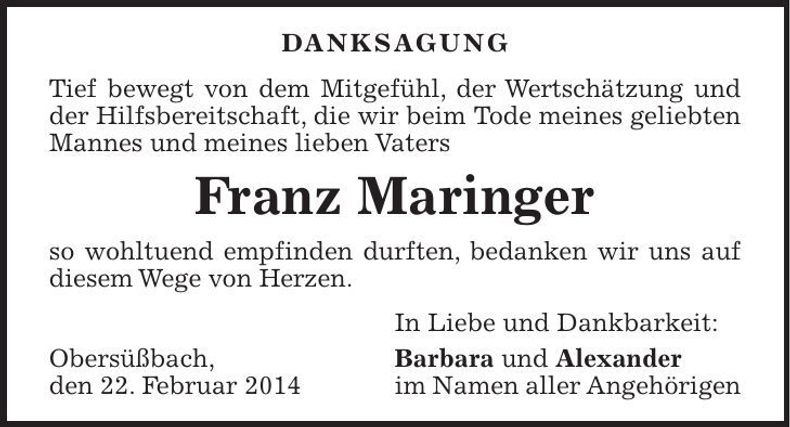 Traueranzeige Franz Maringer