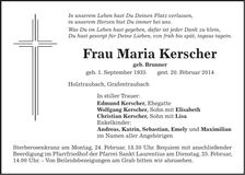 Traueranzeige Maria Kerscher