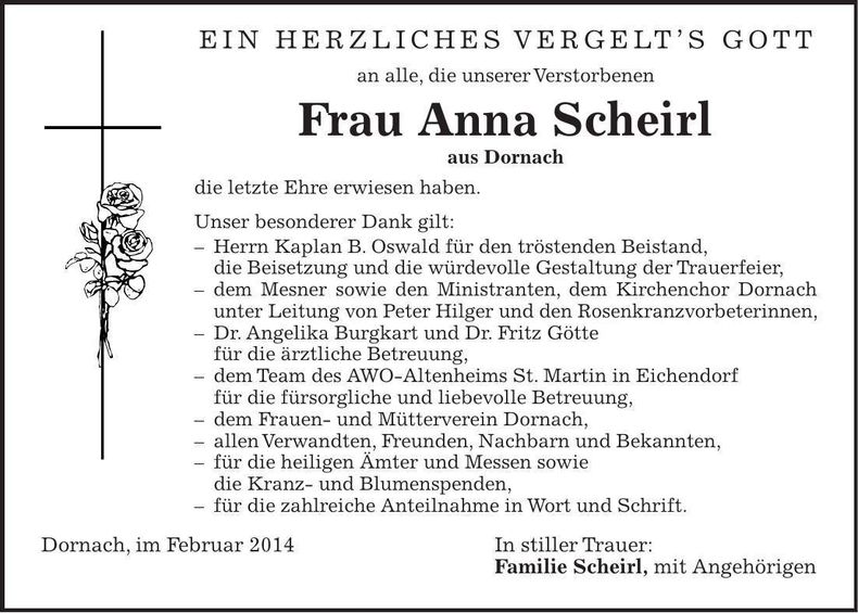 Traueranzeige Anna Scheirl