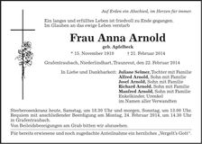 Traueranzeige Anna Arnold
