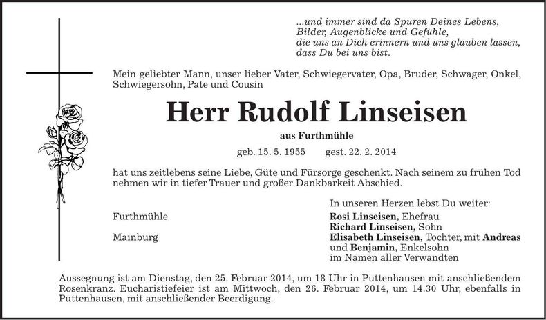 Traueranzeige Rudolf Linseisen