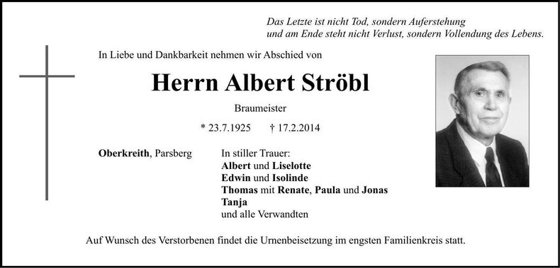 Traueranzeige Albert Ströbl