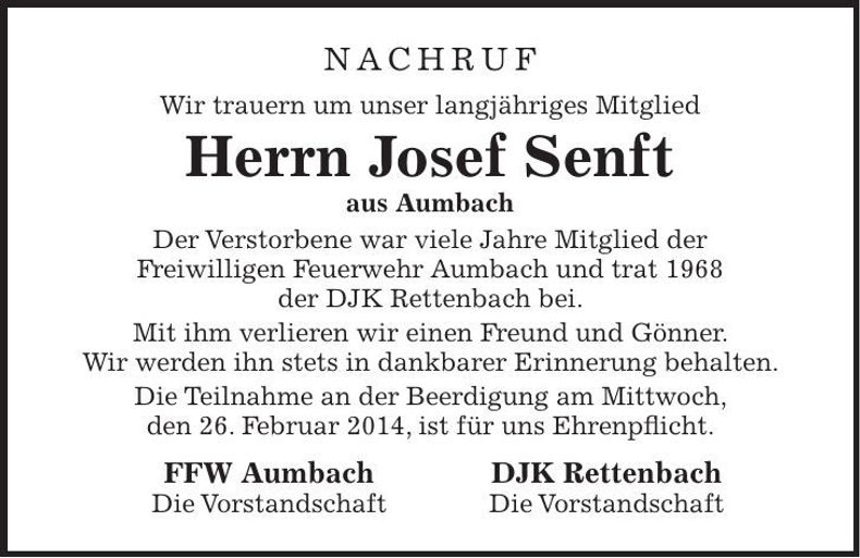 Traueranzeige Josef Senft