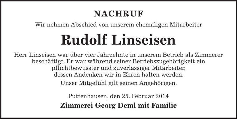 Traueranzeige Rudolf Linseisen