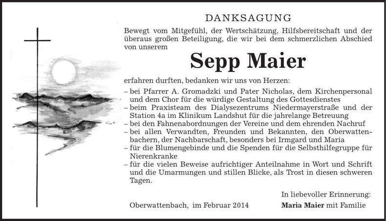 Traueranzeige Sepp Maier