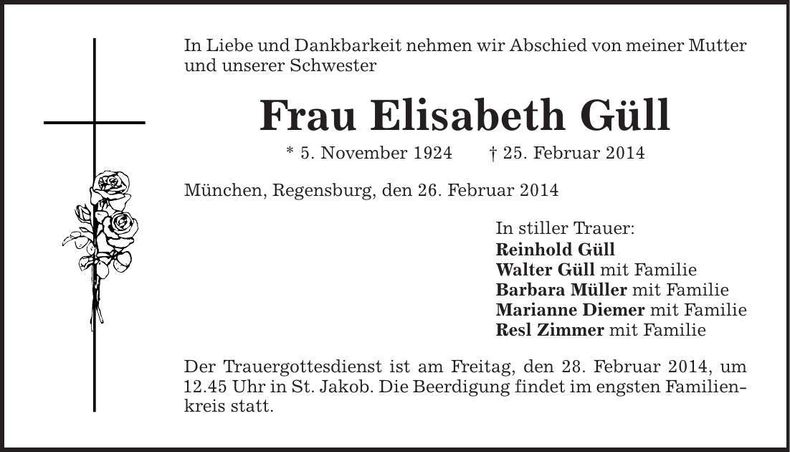 Traueranzeige Elisabeth Güll