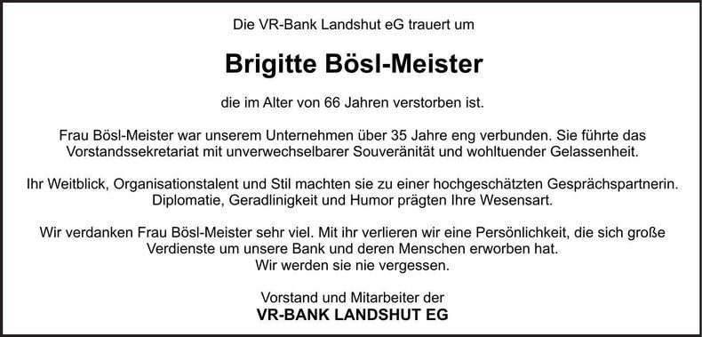 Traueranzeige Brigitte Bösl-Meister