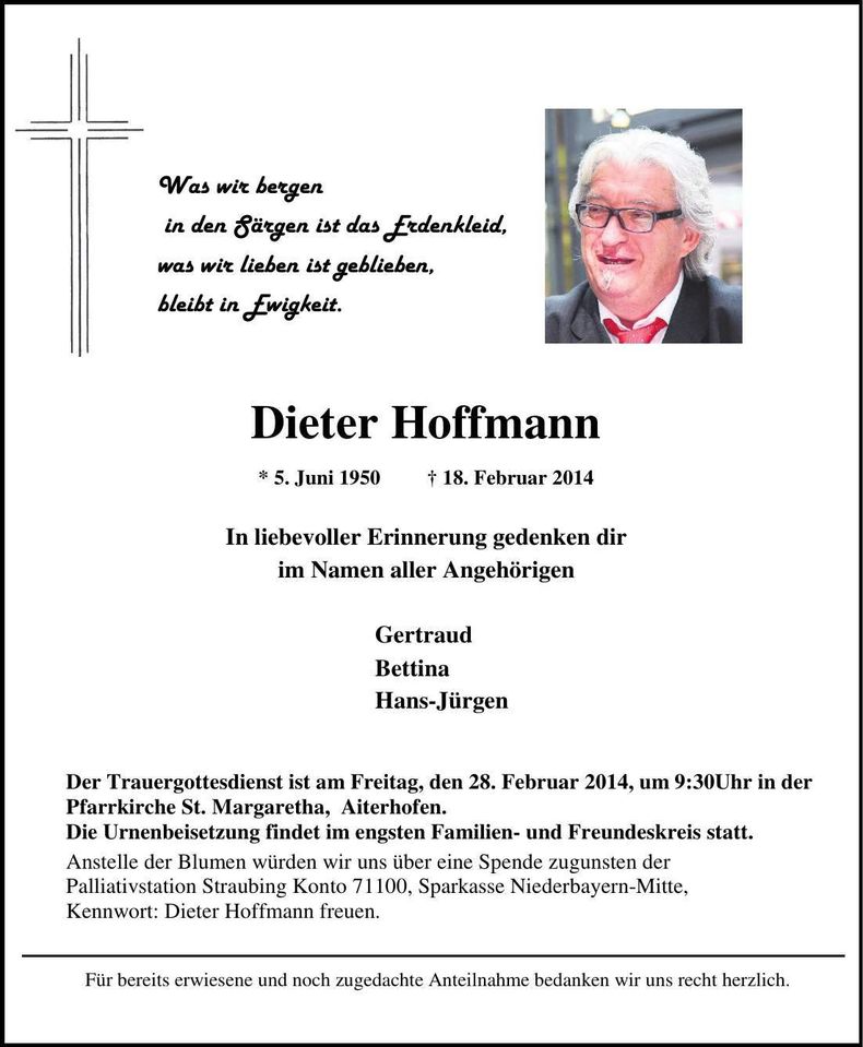 Traueranzeige Dieter Hoffmann