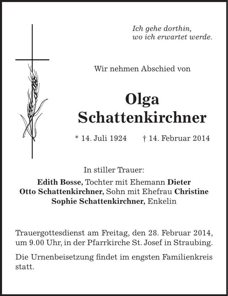 Traueranzeige Olga Schattenkirchner