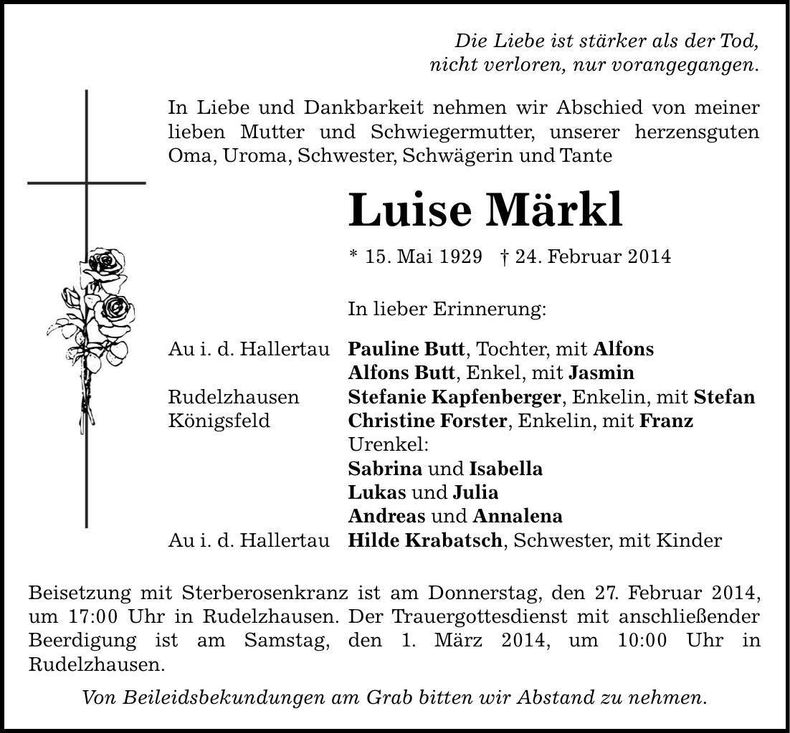 Traueranzeige Luise Märkl