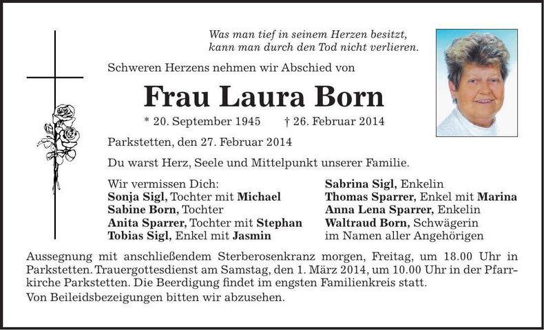 Traueranzeige Laura Born