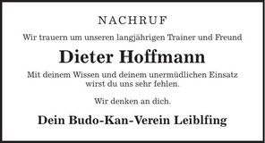 Traueranzeige Dieter Hoffmann