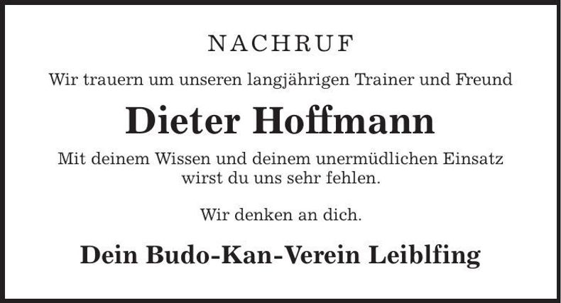 Traueranzeige Dieter Hoffmann
