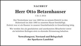 Traueranzeige Otto Betzenhauser