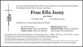 Traueranzeige Ella Jasny