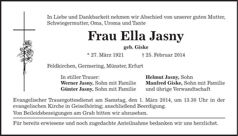 Traueranzeige Ella Jasny