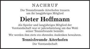 Traueranzeige Dieter Hoffmann