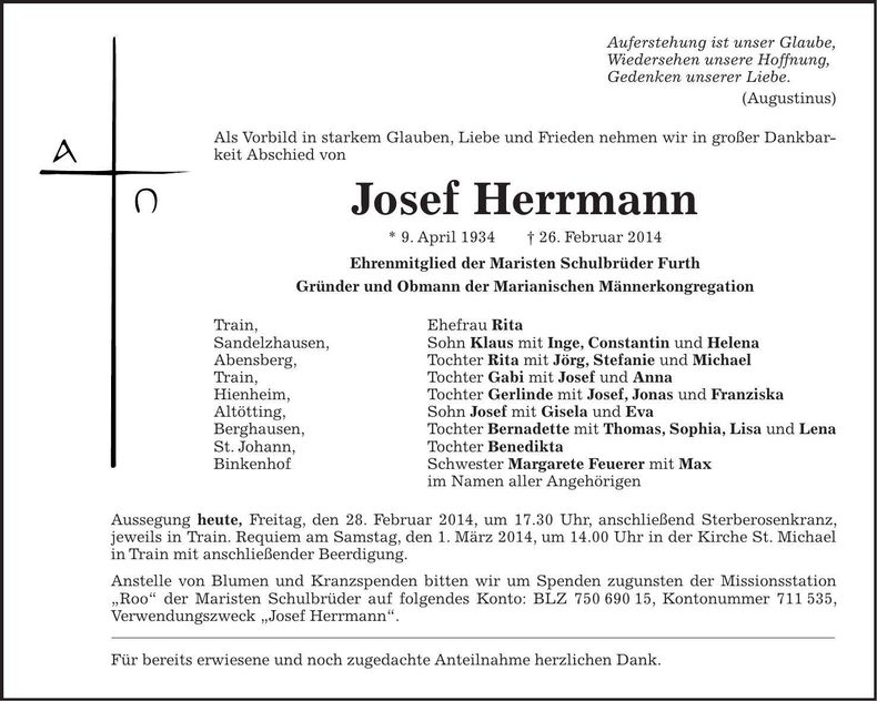 Traueranzeige Josef Herrmann