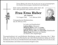 Traueranzeige Erna Huber
