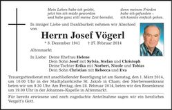 Traueranzeige Josef Vögerl