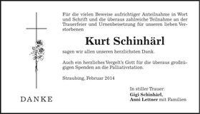 Traueranzeige Kurt Schinhärl