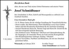 Traueranzeige Josef Schmidbauer