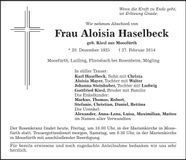 Traueranzeige Aloisia Haselbeck