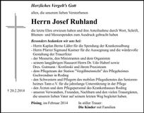 Traueranzeige Josef Ruhland