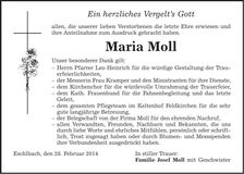 Traueranzeige Maria Moll