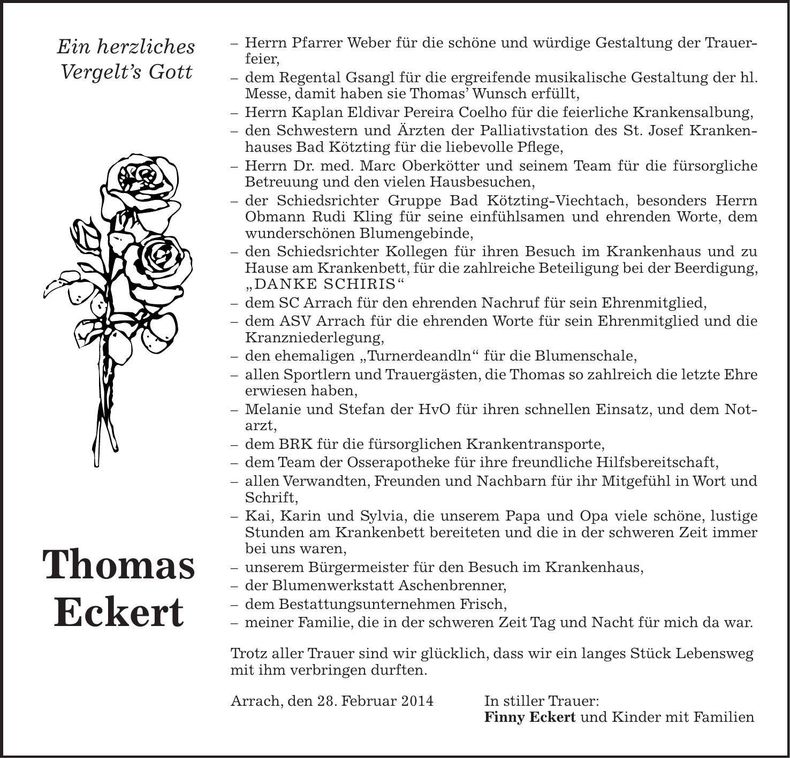 Traueranzeige Thomas Eckert