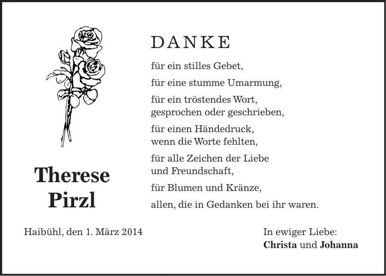 Traueranzeige Therese Pirzl