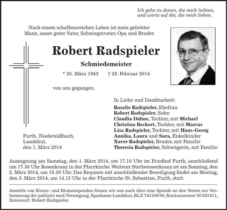 Traueranzeige Robert Radspieler