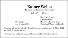 Traueranzeige Rainer Weber