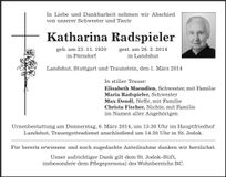 Traueranzeige Katharina Radspieler