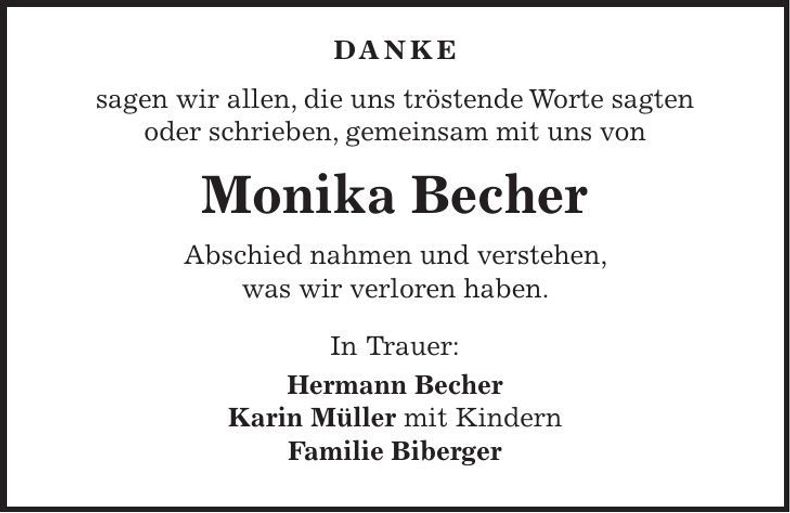 Traueranzeige Monika Becher