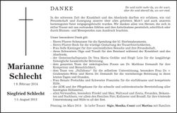 Traueranzeige Marianne Schlecht