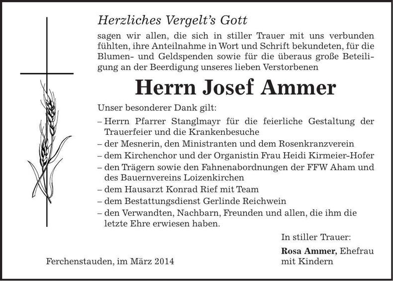 Traueranzeige Josef Ammer
