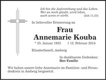 Traueranzeige Annemarie Kouba