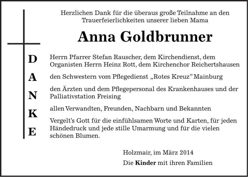 Traueranzeige Anna Goldbrunner