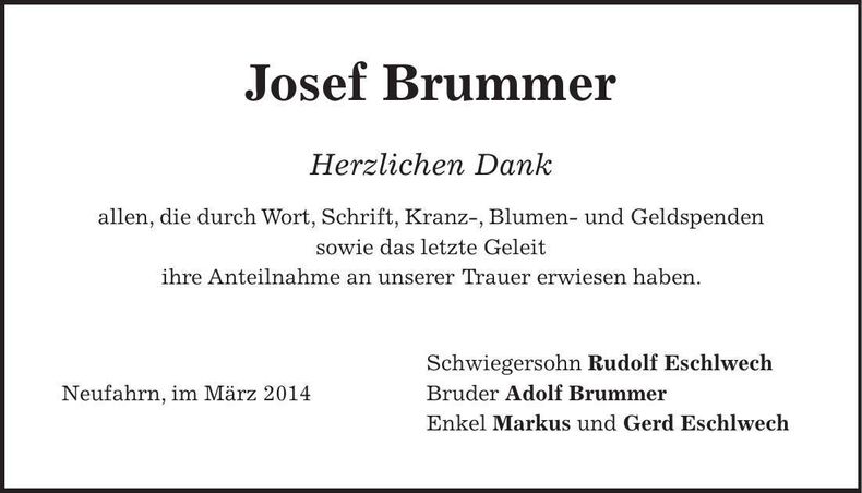 Traueranzeige Josef Brummer