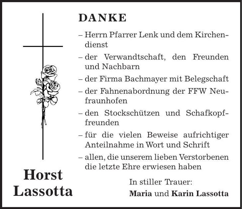 Traueranzeige Horst Lassotta