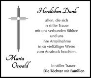 Traueranzeige Maria Oswald