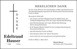Traueranzeige Edeltraud Hauser