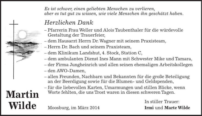 Traueranzeige Martin Wilde